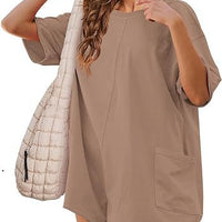 Relaxed-fit Casual Short-sleeve V-neck Backless Jumpsuit With Shorts