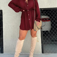 Women's Long Sleeve Jumpsuit With Button Fashion Shirt Dress