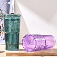 20 Oz Green Glass Straw Cups 2-Pack with Lids – Borosilicate Heat-Resistant Tumblers for Juice, Milk & Cold Drinks | Everyday Home Deal