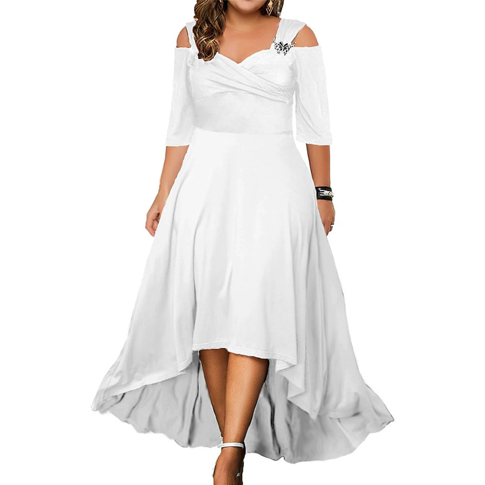 Women’s Plus-Size Off-the-Shoulder Swing Dress – High-Waist Short-Sleeve Summer Dress, Sizes L–5XL | Everyday Home Deal