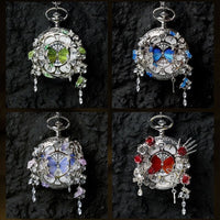 Couples Teal And Green Butterfly Animated Pocket Watch For Graduation Season