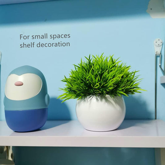 Mini Artificial Potted Plants Fake Plants Plastic Green Grass Small Faux Plant Artificial Plants in Pots for Home Decor Indoor Tabletop Decor Bathroom Shelf Decor（1）