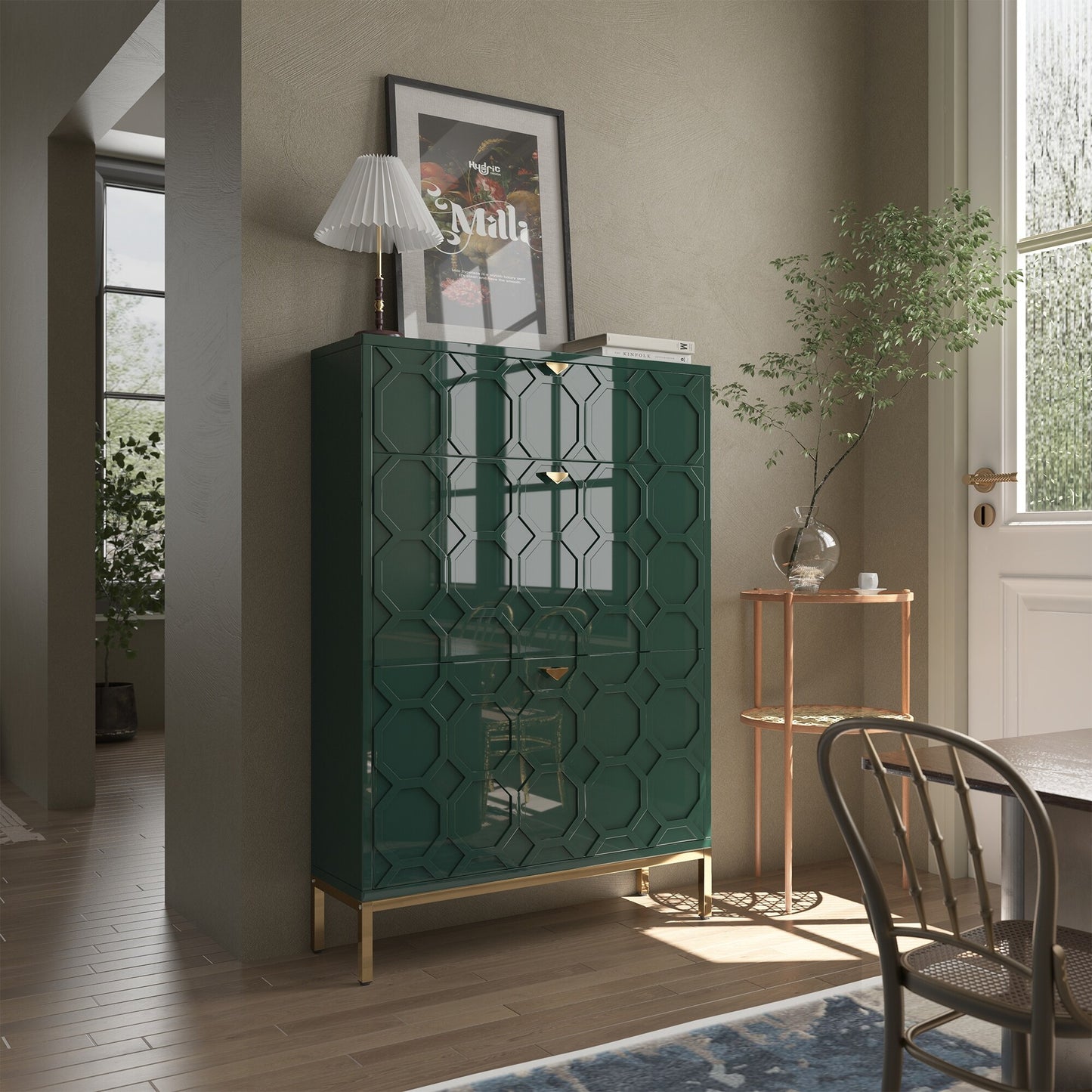 Shoe Organizer 24 Pairs Wood Shoe Storage Cabinet with Drawers