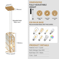 4inch Modern Crystal Pendant Light - 3 Pack, Adjustable Hanging Ceiling Lamp With Crystal Prism Design For Dining Room, Kitchen Island, And Living Room -Golden Finish