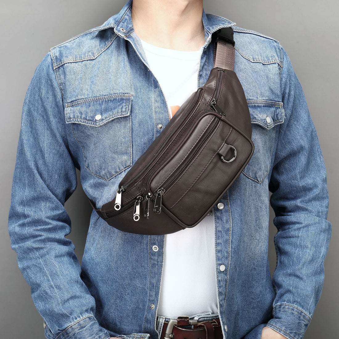 Men's High-End Full-Grain Leather Lightweight Chest Bag — Premium Apparel Deal | Everyday Home Deal