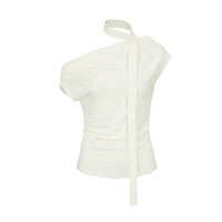 Fashionable Off-shoulder Pleated Halterneck T-shirt