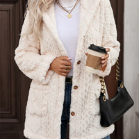 Hooded Solid-Color Cardigan With Buttons, Long-Sleeve Casual Jacket