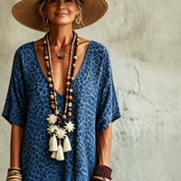 Casual Leopard-Print Colorblock V-Neck Dress