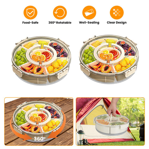 2Pcs 360° Rotating Snack Tray with Lid Handle & 6 Dividers | Everyday Home Deal