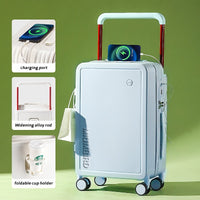 Wide Pull Rod Design Luggage Compartment, Front Open Lid, Stylish Large Capacity Luggage With Foldable Cup Holder And USB Interface