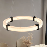 Modern LED Pendant Light, 24-Inch Round Hanging Chandelier With Adjustable Height, Marble Finish Resin Ring Ceiling Light For Dining Room, Kitchen Island, Living Room