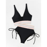 Women's High Waisted Bikini Sets Two Piece Tummy Control Swimsuit Color Block Bathing Suits