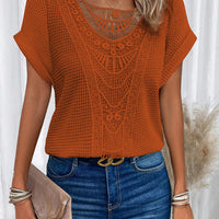 Summer Hollow Out Short-sleeved T-shirt Fashion Ethnic Style Tops Women's Clothing