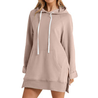 Womens Solid-color Hooded Mid-length Sweatshirt Now Available