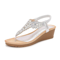 Womens Bohemian-Style Flip-Flops With Beaded And Rhinestone Buckles Elastic Back Strap