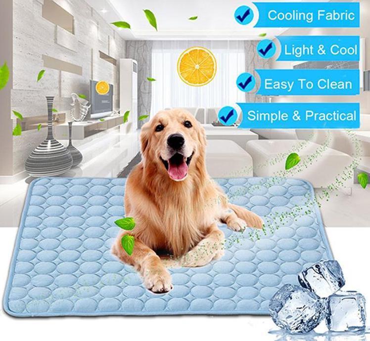 Ice-Silk Pet Cooling Mat — Self-Cooling Pad for Dogs & Cats, 70×56cm (Blue)