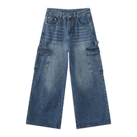 Bleached Wide-leg Multi-pocket Straight-leg Casual Work Pants