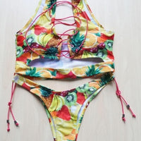 Pineapple Bikini for big boob Women Lace Up Swimwear Thong bikini set two pieces Swimsuit Bathing Suit female