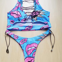 Pineapple Bikini for big boob Women Lace Up Swimwear Thong bikini set two pieces Swimsuit Bathing Suit female
