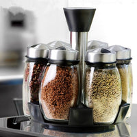 7-Piece Glass Spice Jar Set with Rack | 6 Condiment Jars | Everyday Home Deal