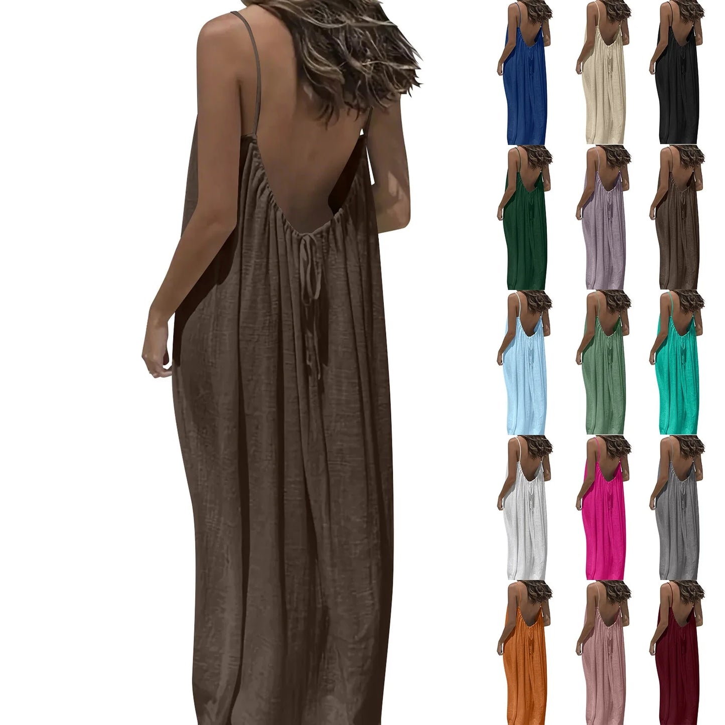 Backless Dresses for Women plus Size Summer Beach Sleeveless Maxi Dresses Flowy Vacation Spaghetti Strap Dresses XXXXL