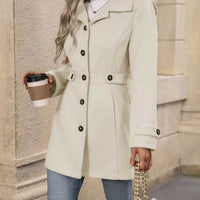 Women's Solid Color Wool Blend Coat, Fashion Lapel Button Up Casual Elegant Overcoat For Autumn