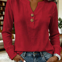 V-neck Buttoned Women's Blouse
