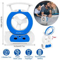 Desk Cooling Fan W/180°Adjustable LED Lamp Baby Stroller Fan Emergency Flashlight Torch