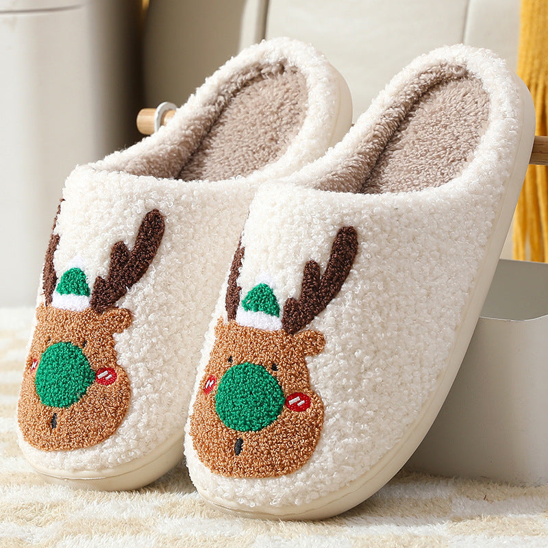 Christmas Shoes Winter Home Slippers Elk Soft Cozy Bedroom Slipper Slip On House Shoes | Everyday Home Deal