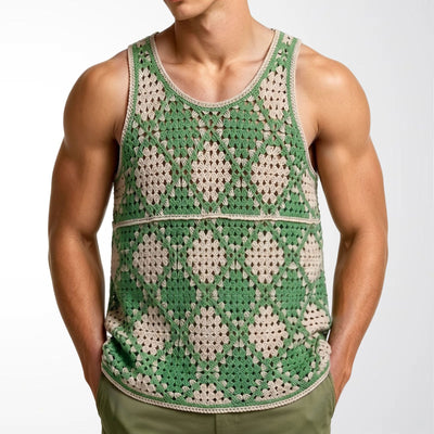 Contrast-color Diamond-pattern Hollow-out Knit Vest | Everyday Home Deal
