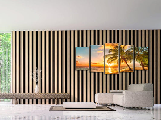 Cozy Sea Extra Large Modern Ocean Sunset Sea Beach Canvas Prints Pictures Paintings on Canvas Wall Art for Home Decor 5 Panels Gallery Wrapped Tropical Scenery Seascape Giclee Artwork