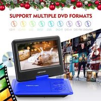 DBPOWER 11.5" Portable DVD Player, 5-Hour Built-in Rechargeable Battery, With 9" Swivel Screen, Support CD/DVD/SD Card/USB, With Remote Control, 1.8M Car Charger And Power Adaptor (Blue)