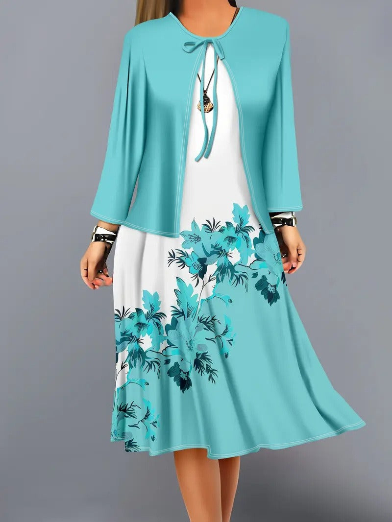 Color-block Elegant And Sophisticated Professional Coat Paired With A Dress Set