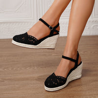Summer Vacation Mules With Round Toes And Hollowed-out Straw Soles