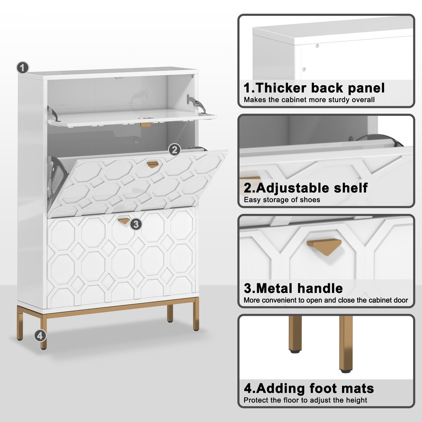 Shoe Organizer 24 Pairs Wood Shoe Storage Cabinet with Drawers