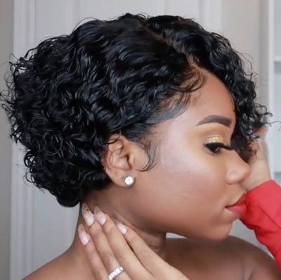 Women's Short Curly Wig with Bangs – Natural-Look Synthetic Hair