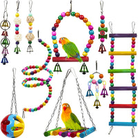 Parrot Combination Toy 10-Piece Set Wooden Bead Rotating Ladder Swing Stand Wooden Ladder Sepak Takraw Chewing Toy