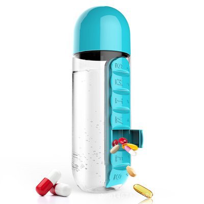 Portable Water Bottle with 7-Day Medicine Pill Organizer for Travel | Everyday Home Deal