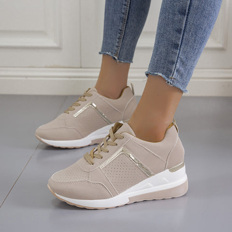 Women's Premium Platform Wedge Heel Lace-Up Mesh Sneakers — Premium Footwear Deal | Everyday Home Deal
