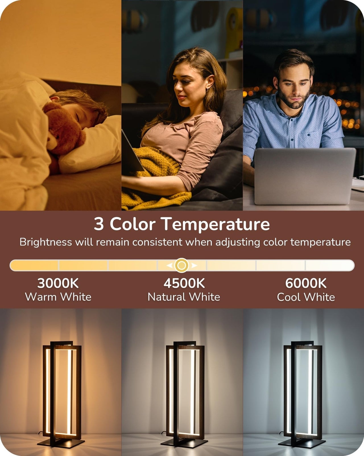 EDISHINE Modern LED Table Lamp, Stepless Dimmable Minimalist Bedside Lamp, MA...