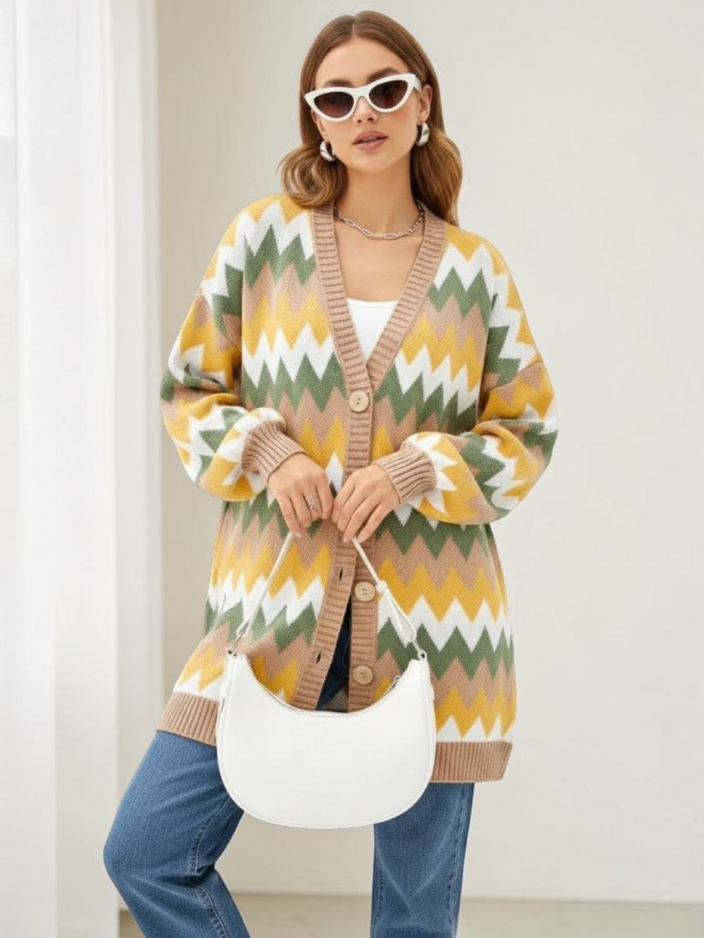 Loose-fitting Color-block Knit Cardigan Jacket