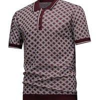 Men's Short Sleeve Knit Polo Shirt (Burgundy Diamond Geometric Jacquard) - Premium Apparel Deal | Everyday Home Deal
