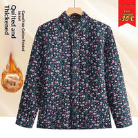 Middle Aged And Elderly Stand Collar Floral Cotton Padded Coat
