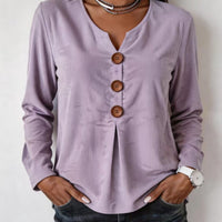 V-neck Buttoned Fashion Casual Long-sleeve Top
