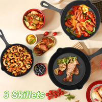 3-Piece Pre-Seasoned Cast Iron Skillet Set – 6", 8" & 10" Oven-Safe Frying Pans for Indoor & Outdoor Cooking | Everyday Home Deal