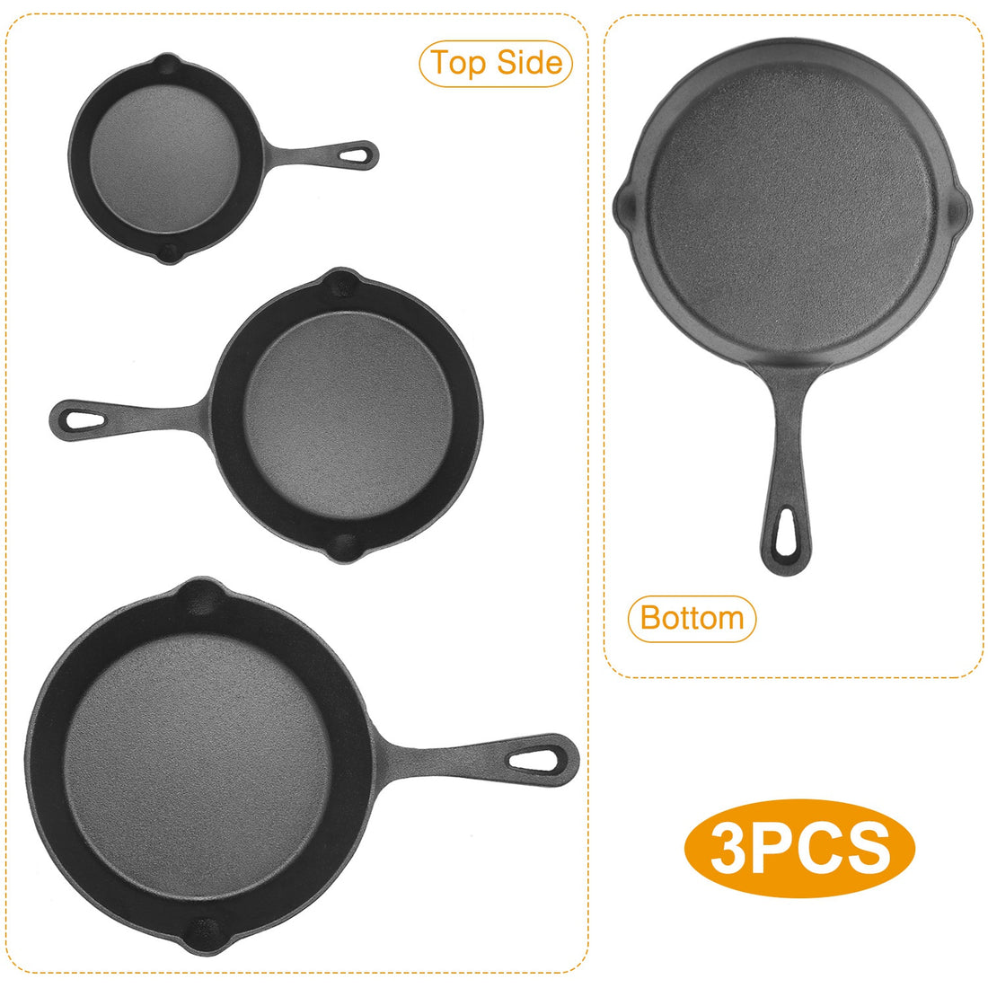 3-Piece Pre-Seasoned Cast Iron Skillet Set – 6", 8" & 10" Oven-Safe Frying Pans for Indoor & Outdoor Cooking | Everyday Home Deal