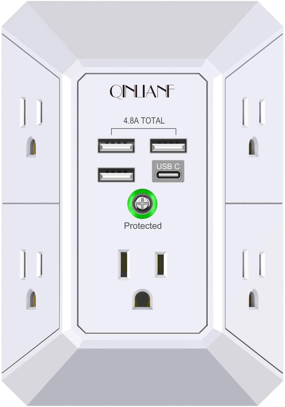 Wall Charger, Surge Protector, QINLIANF 5 Outlet Extender with 4 USB Charging Po