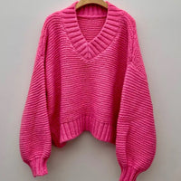 V-neck Loose-fit Long-sleeve Chunky-knit Sweater