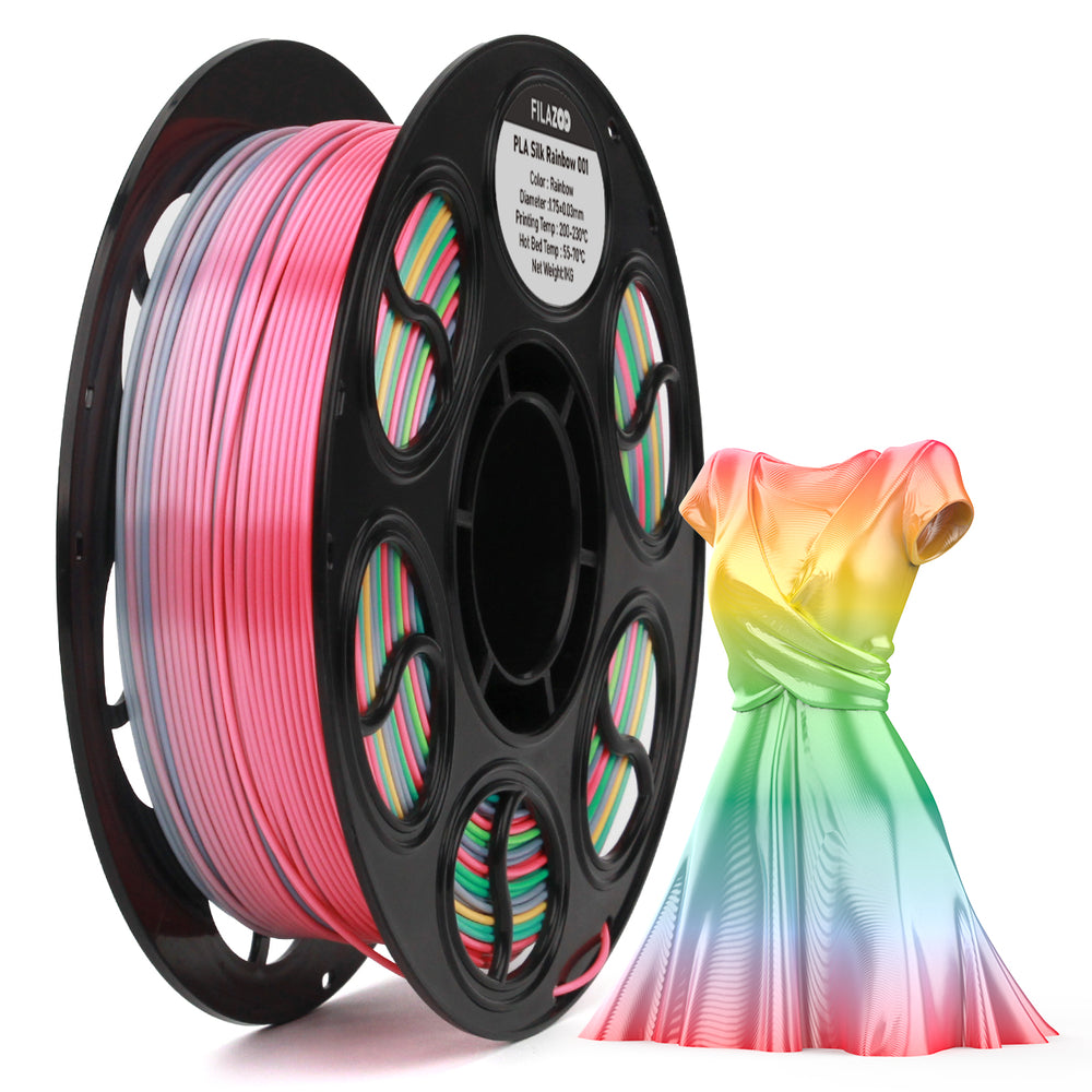 Silk PLA Filament 1.75mm Rainbow Color, 1kg Spool 3D Printer Filament, Shiny Glossy Finish, Multicolor Gradient PLA, Low Shrinkage, Tangle-Free, Compatible With Most FDM Printers