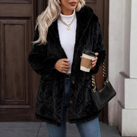 Hooded Solid-Color Cardigan With Buttons, Long-Sleeve Casual Jacket